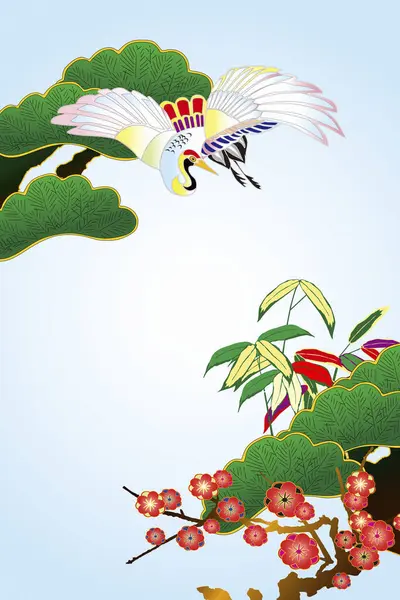 Stylowe Tradycyjne Etniczne Japońskie Ilustracja Dźwigiem — Zdjęcie stockowe