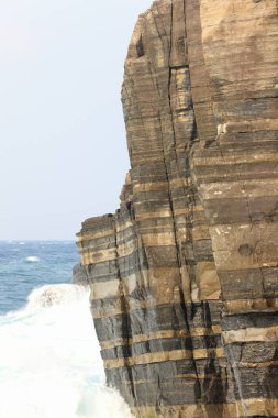 Dalgalar ve boynuzlarla dolu güzel sahil şeridi. 