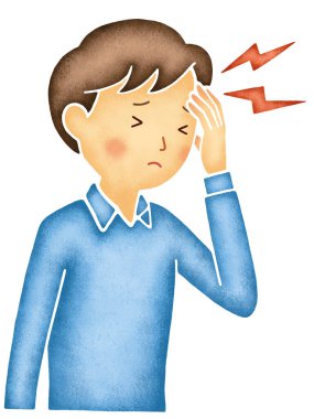 Beyaz arka planda baş ağrısı ve illüstrasyonu olan bir adam.