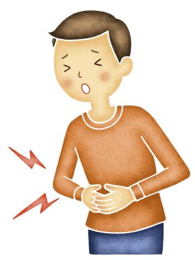 Genç adam mide ağrısı çekiyor, illüstrasyon. 