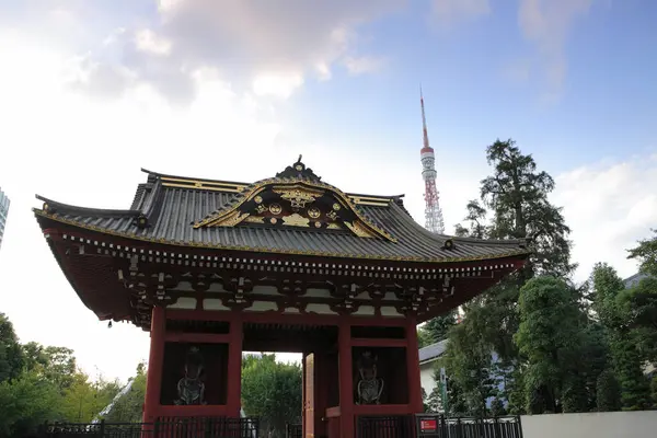 Rött Tokyo Tower Japan Och Tempel — Stockfoto