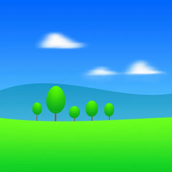 Green Field Trees Blue Sky White Clouds Illustration — Stock Photo, Image