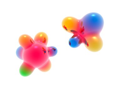 Beyaz arkaplanda izole edilmiş parlak renkli moleküller