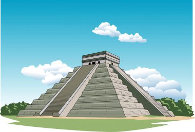 Yeşil çimlerin ortasındaki piramit, çizim 