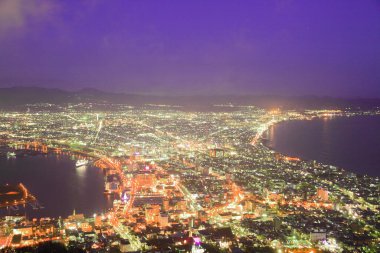 Gece şehir manzarasının havadan görüntüsü 