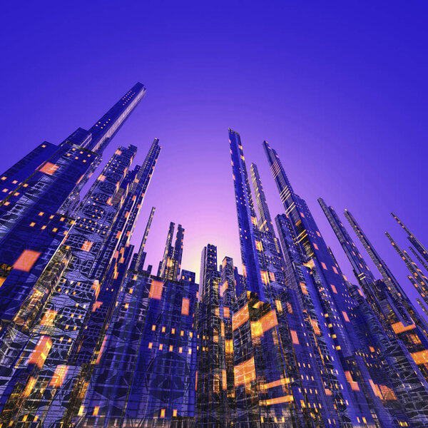 3d illustration of futuristic city - fantasy illustration