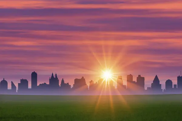 Ilustracja Panoramy Miasta Przed Zachodem Słońca Niebo — Zdjęcie stockowe