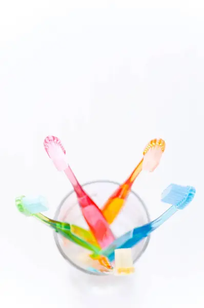 Colorful Dental Brushes White Background Stock Picture