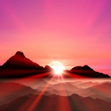 Dağlarda güzel bir gün batımı   