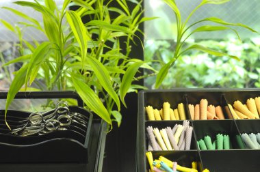 Modern güzellik salonundaki kuaför malzemeleri.