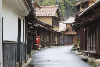 traditional japanese architecture in Omori Ginzan village, Iwami Ginzan Silver Mine Site clipart
