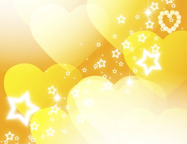 Sarı kalpleri, yıldızları ve ışıkları olan soyut bir arkaplan