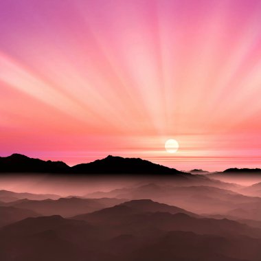 Dağlarda güzel bir gün batımı   