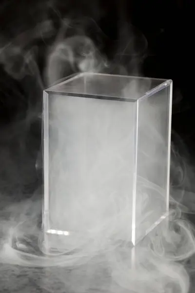 Empty Glass Cube Smoke Studio — Stock Photo, Image
