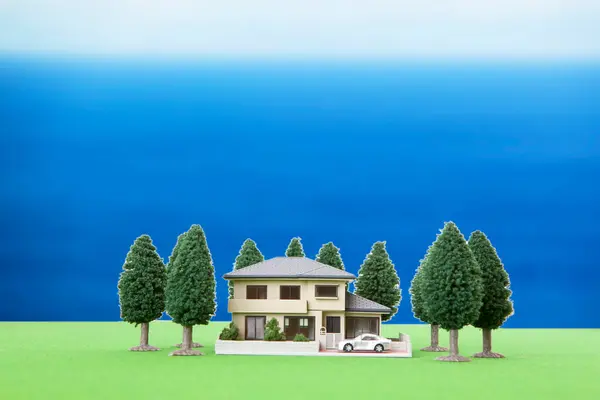 Ilustrace Miniaturního Domu Stromy — Stock fotografie