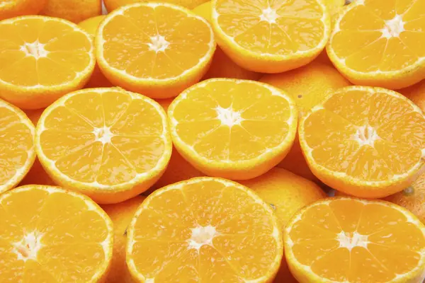 Many Fresh Orange Fruits Background Top View — Stock Photo, Image