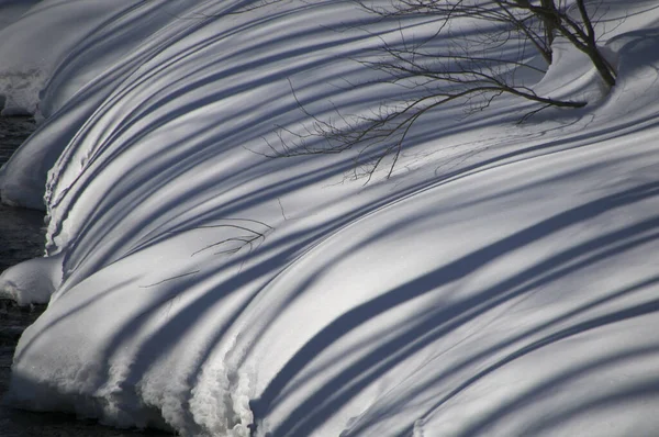 stock image view of frozen river in winter with snow 