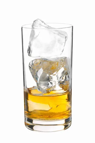 Glass Whiskey Ice White Background — Stock Photo, Image