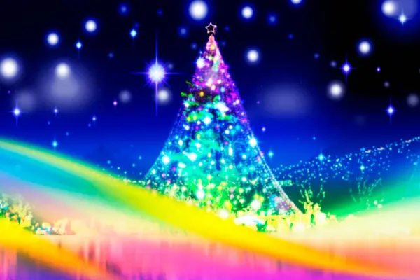 Kerstboom Achtergrond Van Kleurrijke Lichten Sterren — Stockfoto