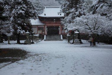 Güzel antik Japon tapınağının manzaralı görüntüsü.