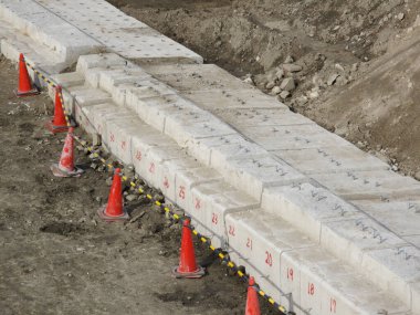 Japonya 'da inşaat için beton bloklar, kapatın.