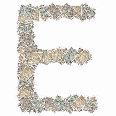 E sembolü, para banknotları ile kağıt oynamaktan yapılmıştır. 