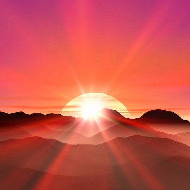 Kızıl dağ gün batımı illüstrasyonu