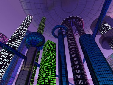 Modern şehir binaları, gökdelenler 3D görüntüleme