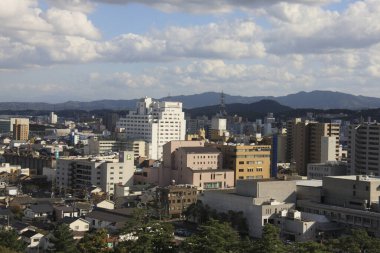 Japonya 'nın Shimane kentindeki Matsue şehrinin hava görüntüsü