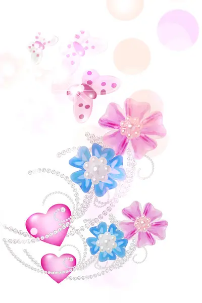Vector Achtergrond Van Bloemen Roze Harten — Stockfoto