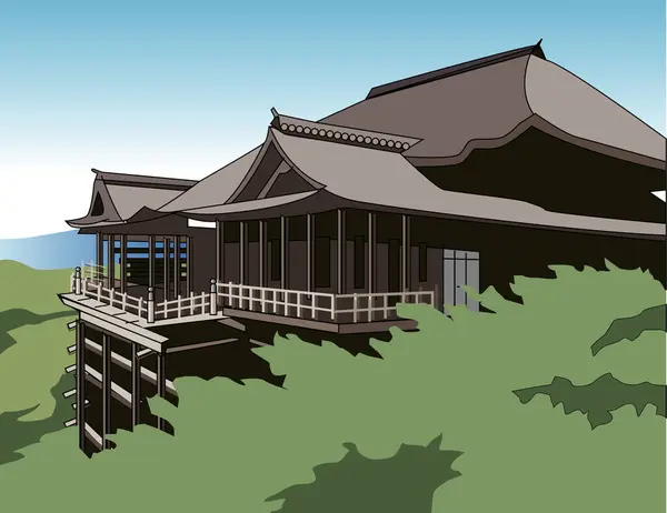 Kleurrijke Illustratie Van Prachtige Oude Japanse Tempel — Stockfoto
