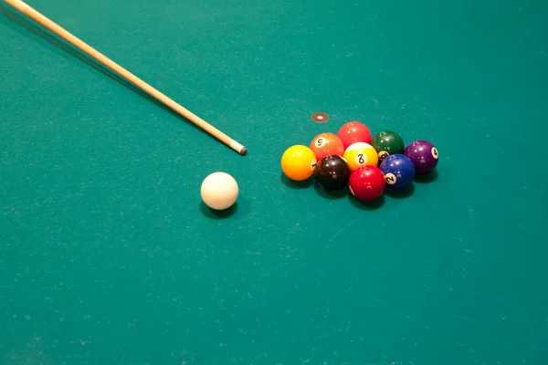 Biljartspel Een Biljarttafel Ballen Keu — Stockfoto