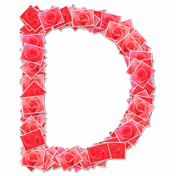 用红玫瑰纸牌做成的符号D — 图库照片