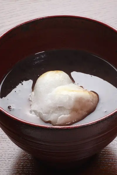 Шируко Японська Кухня Солодкий Суп Квасолею Адзукі Рисовим Пирогом — стокове фото