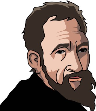 Sakallı bir adamın karikatür çizimi. Portre sanatını kapat. 