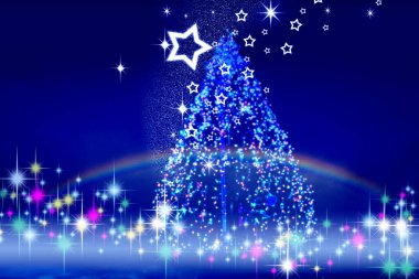 christmas tree with stars against dark blue clipart