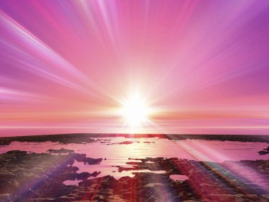 Deniz kıyısında güzel pembe gün batımı       