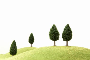 Minyatür ağaç modelleri, doğa arka planı 