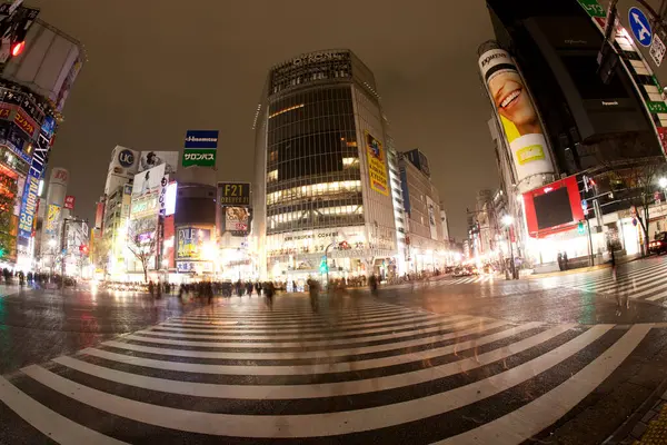 Escena Nocturna Del Cruce Shibuya Distrito Shibuya Tokyo Japón — Foto de Stock