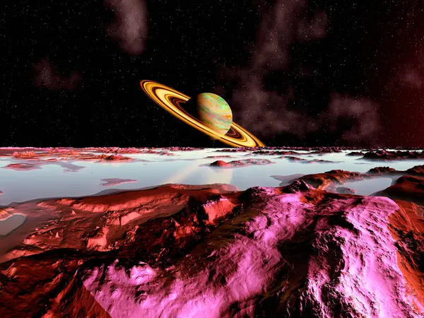 Creative Illustration Beautiful Sci Space Planet Landscape Saturn Background — Stock Photo, Image