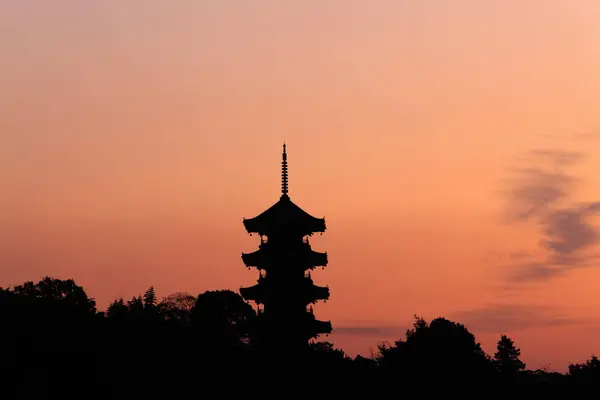 silhouette of the pagoda in the sunset at Japan