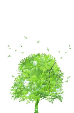 Ağaç şeklindeki yeşil yaprakların bileşimi, bahar arkaplanı 