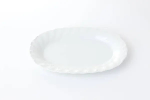 Λευκό Πιάτο Λευκό Φόντο — Φωτογραφία Αρχείου