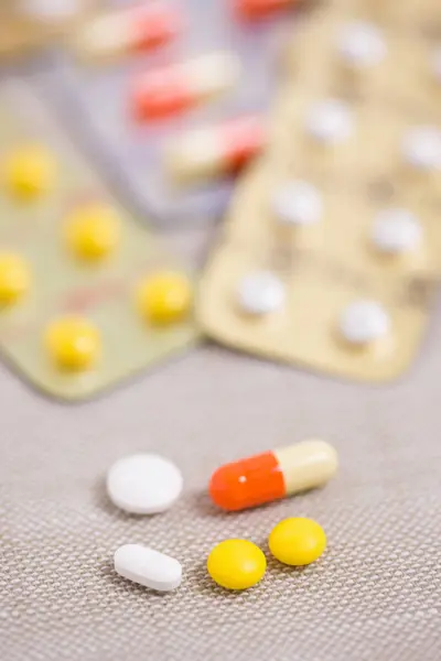 Medical Pills Table Background Close — Stock Photo, Image