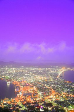 Gece şehir manzarasının havadan görüntüsü 