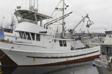 Limandaki büyük balıkçı teknelerinin manzarası