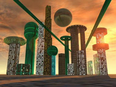 Modern şehir binaları, gökdelenler 3D görüntüleme