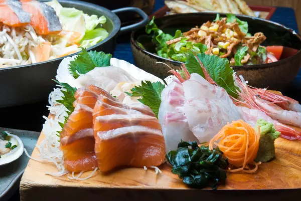 Close Shot Delicious Japanese Seafood Sashimi Dish Restaurant — Stock Photo, Image