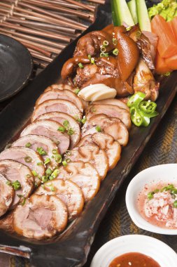 Lezzetli Asya yemekleri. Yakın çekim.