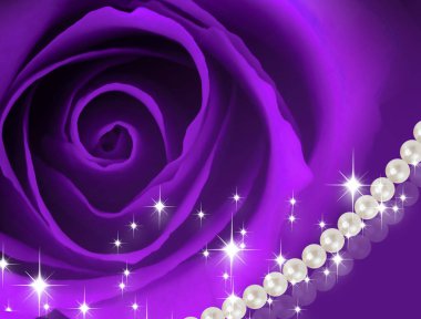 mor gül, ışıklar ve inci kolye, sevgililer günü arkaplanı 